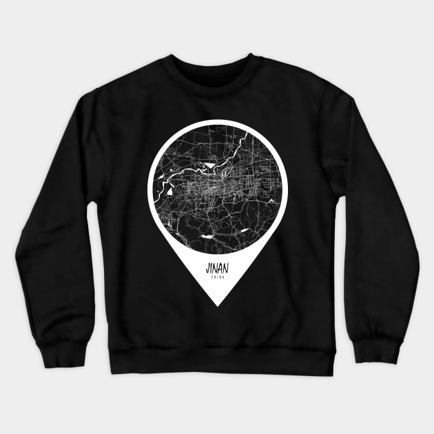 Jinan, China City Map - Travel Pin Crewneck Sweatshirt by deMAP Studio